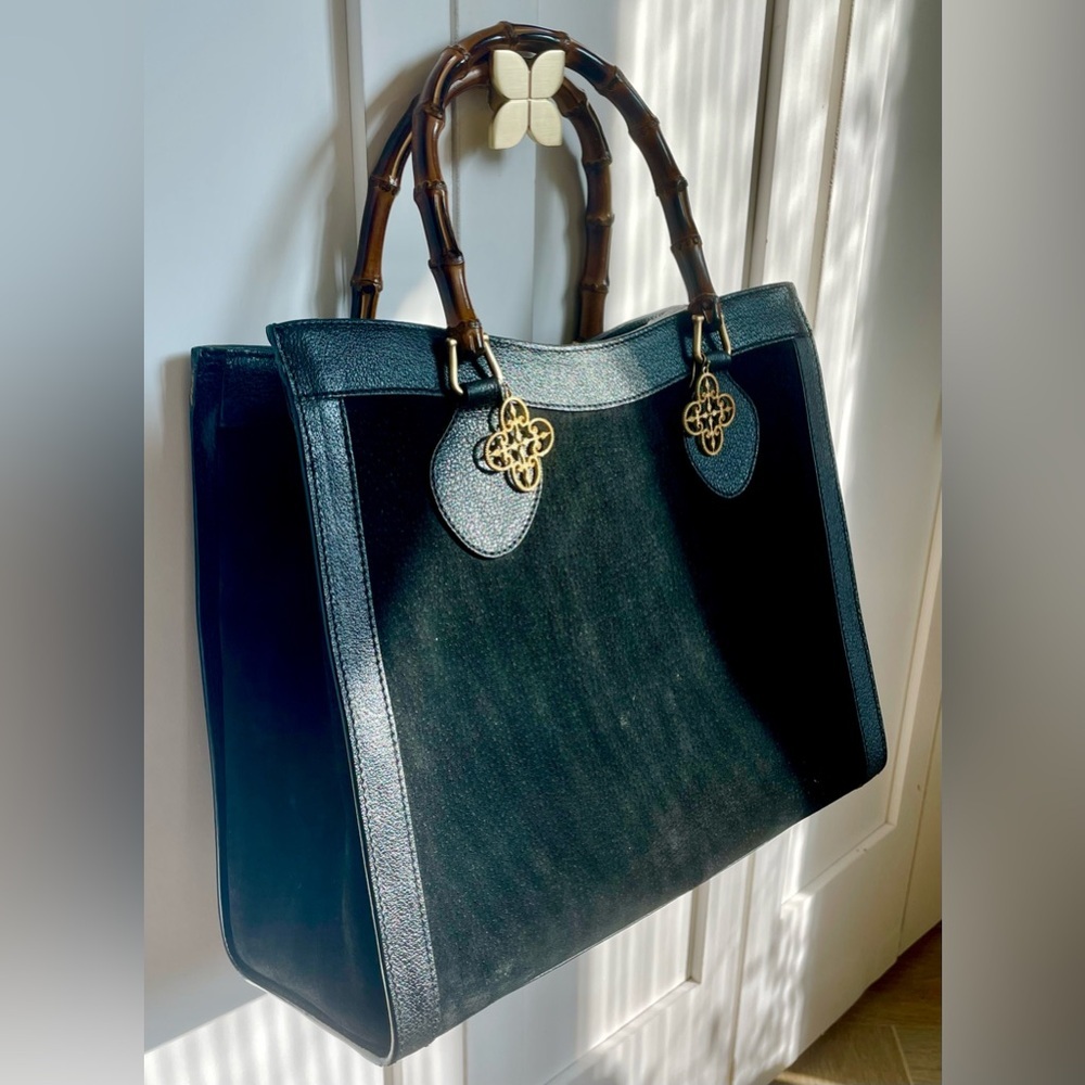 GUCCI Diana tote, black suede, chèvre trim, bamboo, *redone interior lining*EUC - Picture 4 of 16